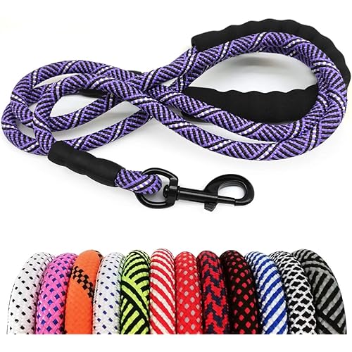 MayPaw Heavy Duty Rope Dog Leash, 3/4/5/6/7/8/10/12/15 FT Nylon Pet Leash, Soft Padded Handle Thick Lead Leash for Large Medium Dogs Small Puppy