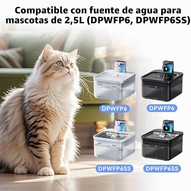 Foto 2 de 7 de 12 Filtros para Fuente para Gatos para DownyPaws 2,5 L FurSink 1.0 y 2.0 Bebedero Gato (DPWFP6)
