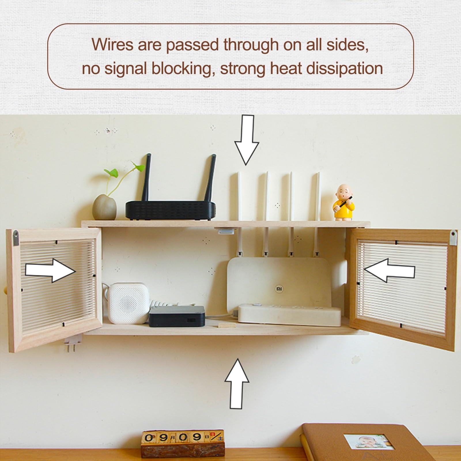 Armoire de rangement pour routeur WiFi – Multiprise murale et cache de gestion des câbles pour la maison et le bureau – Solution de rangement autonome