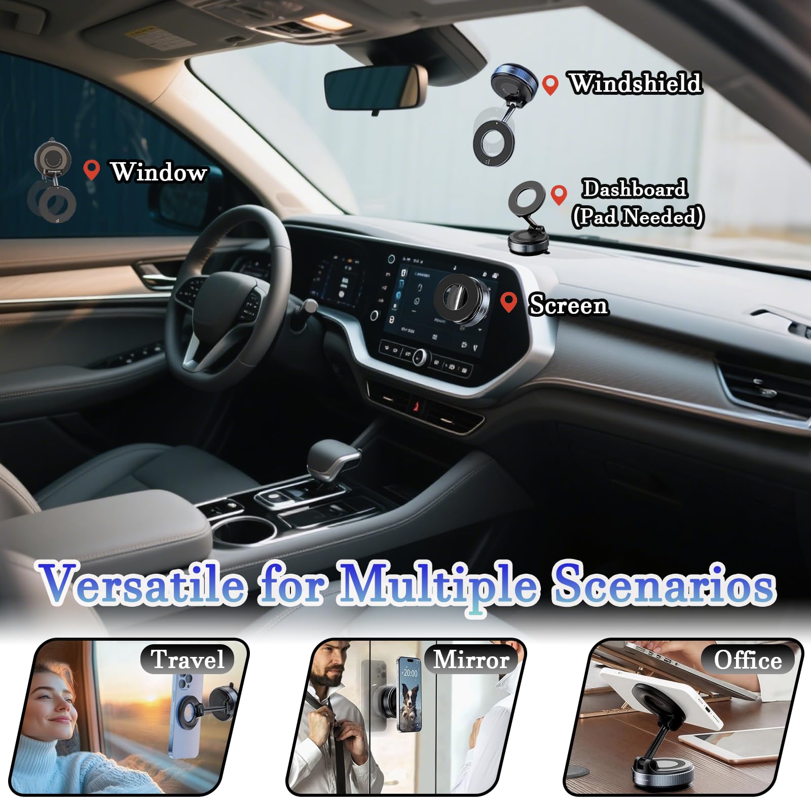 Soporte magnético de succión de 360° mejorado para teléfono, plegable y reforzado, compatible con todos los teléfonos inteligentes para coche/gimnasio/espejo/superficie lisa (negro)