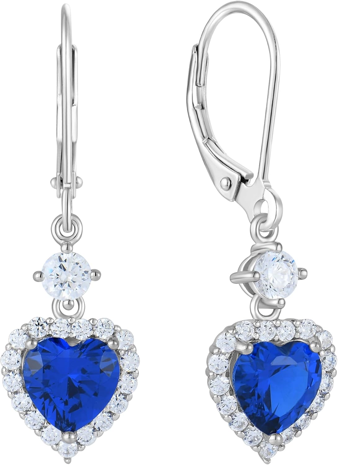 PYNZY Heart Dangle Drop Earrings for Women, 925 Sterling Silver Earrings with 7x7MM Birthstones Love Heart Leverback Jewelry Gifts for Her