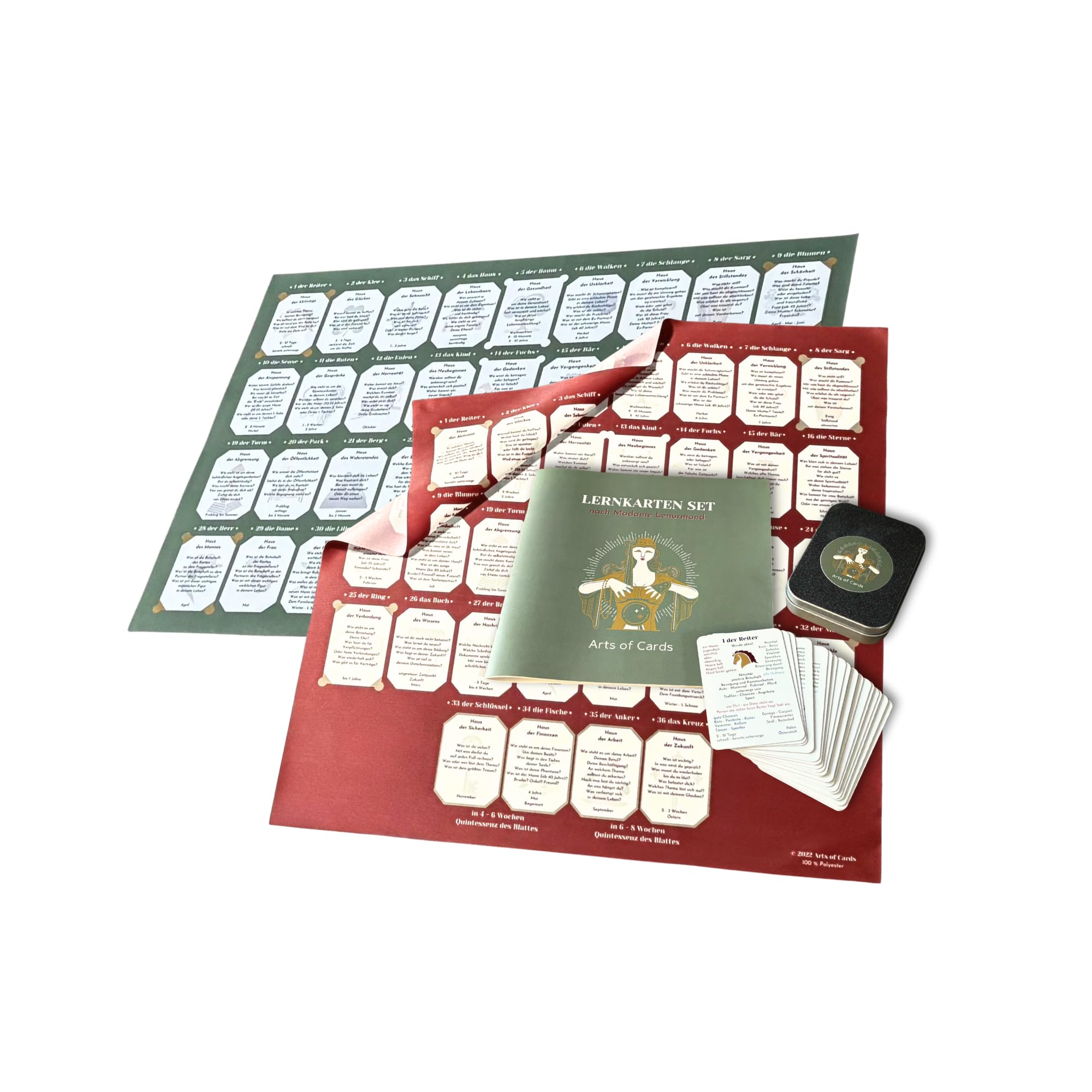 Lenormand großes Lernkarten Set - 2 Legetüchern für Anfänger