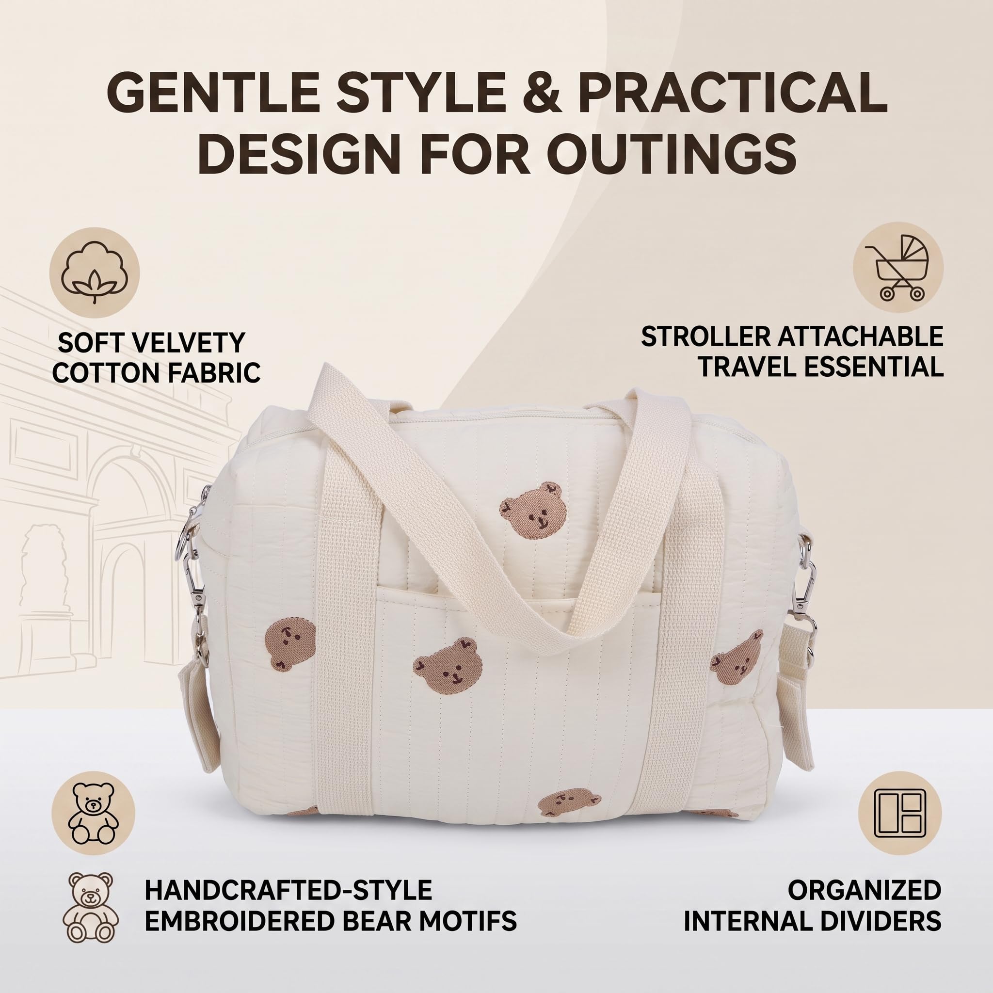 Borsa Portaoggetti per Passeggino, Grande Capacità, con Chiusura Cerniera, Riutilizzabile, per Organizzazione Accessori Bambino