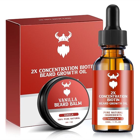 Vanilla Beard Growth Oil with 2X Concentration Biotin for Men and Cedarwood Beard Growth Oil with 2X Concentration Biotin for Men,Natural Ingredients & Thickens Facial Hair Growth