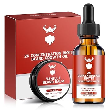 Vanilla Beard Growth Oil with 2X Concentration Biotin for Men and Cedarwood Beard Growth Oil with 2X Concentration Biotin for Men,Natural Ingredients & Thickens Facial Hair Growth