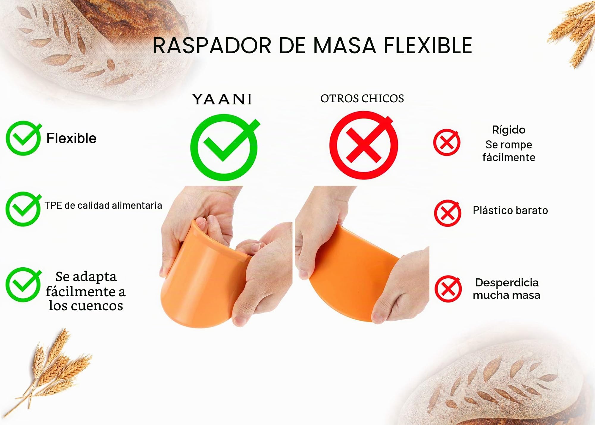YAANI Juego de 2 cestas para fermentar pan redondas y ovaladas, cesta para fermentar Banneton + batidor de masa + cuchillas para pan + raspador de masa + raspador flexible de regalo