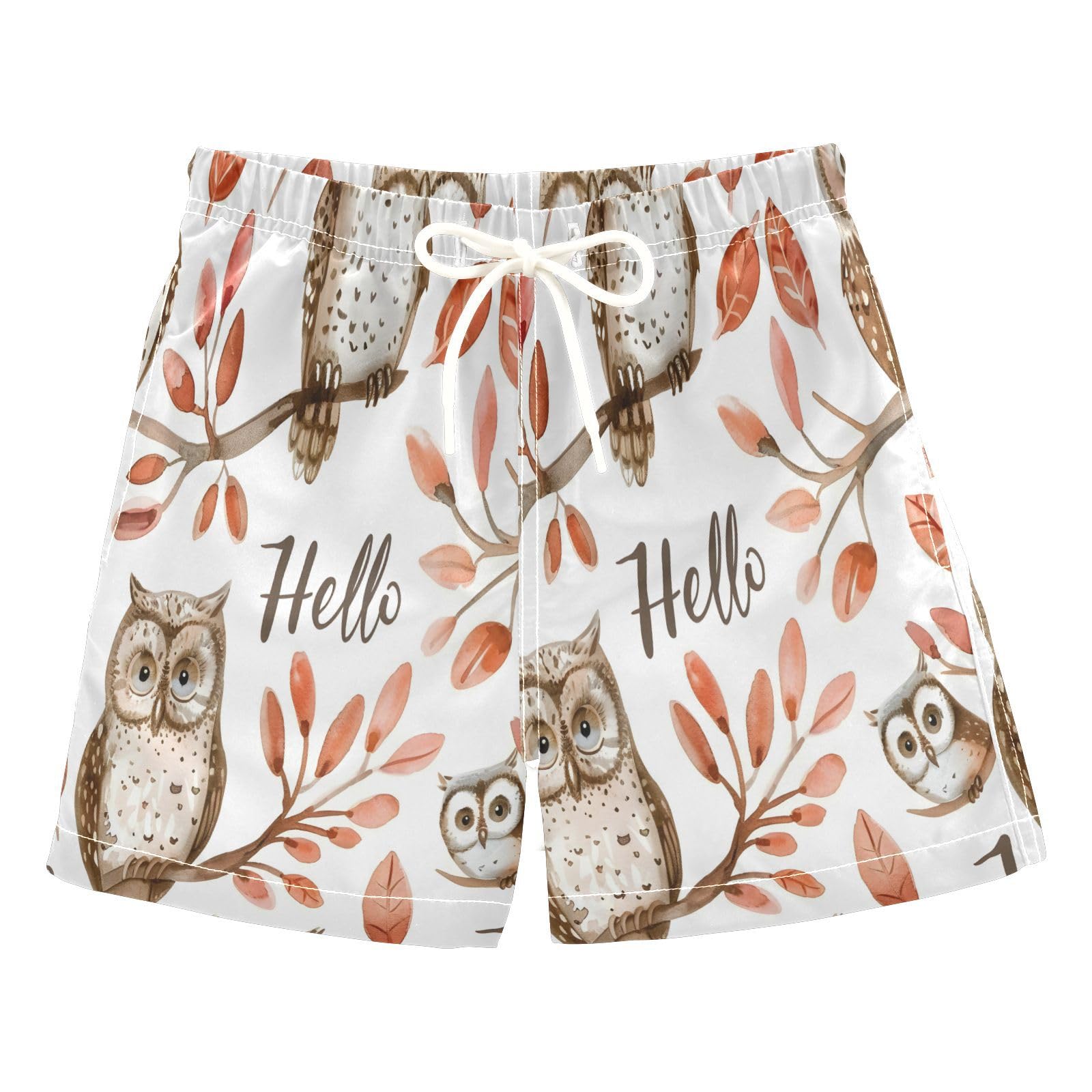 Boys Swim Trunks Toddler Swim Shorts Little Boys Swimwear Watercolor Owls with Word Bathing Suit Swimsuit Multi