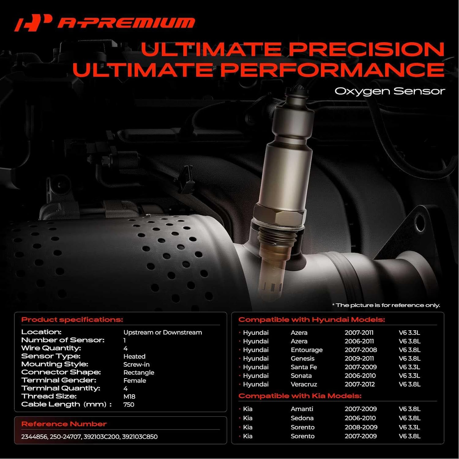 A-Premium O2 Oxygen Sensor Compatible with Hyundai Azera, Entourage, Genesis, Santa Fe, Sonata, Veracruz & Kia Amanti, Sedona, Sorento, Replace# 392103C850, 392103C200