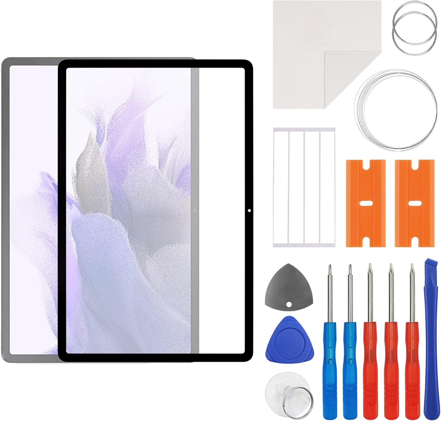 Front Screen Glass Outer Panel Lens Replacement +OCA Compatible with Samsung Galaxy Tab S7 FE 12.4 inches SM-T730,SM-T733,SM-T736 (No LCD Screen and Touch Digitizer) with Repair Kit