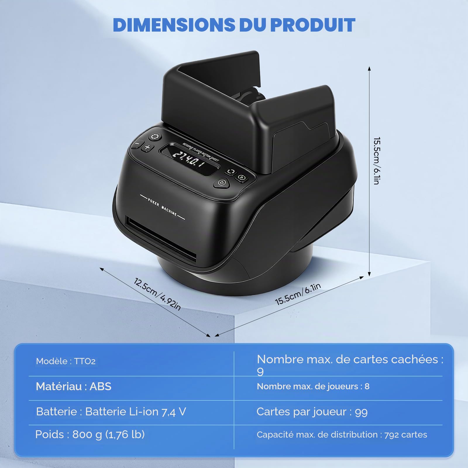 Distributeur de Cartes Automatique, 2–8 Joueurs, Rotation 360° pour 1–4 Jeux, Modes de Jeu Intégrés, Rechargeable & Silencieux pour Poker, UNO, Phase 10