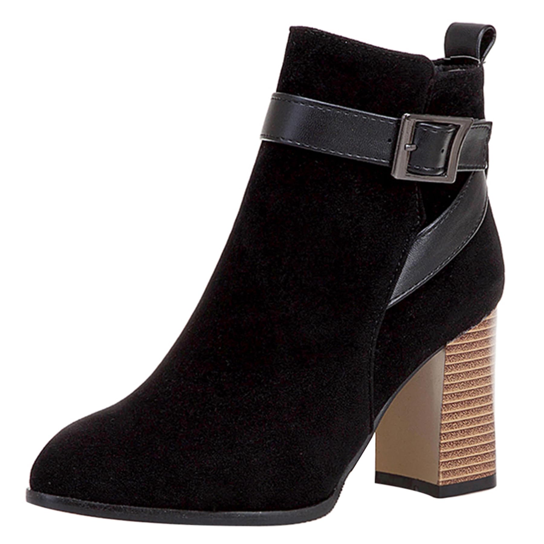 Gicoiz Women Pointed Toe Chelsea Chunky High Heels Ankle Boots