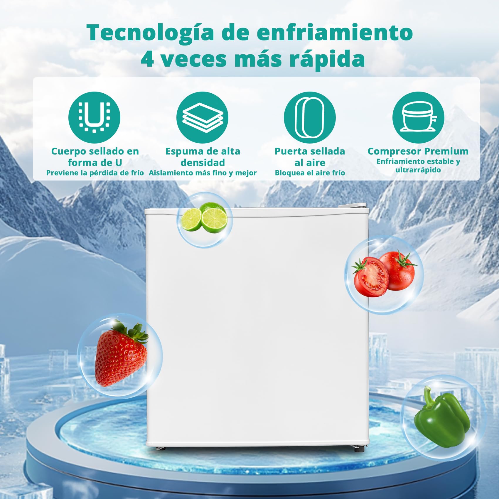 SMETA Mini Nevera 48L, Nevera Pequeña Silenciosa, con Termostato Ajustable, Patas Ajustables, Puerta Reversible y Congelador Pequeño, para Dormitorio, Cocina, Oficina, Color Blanco