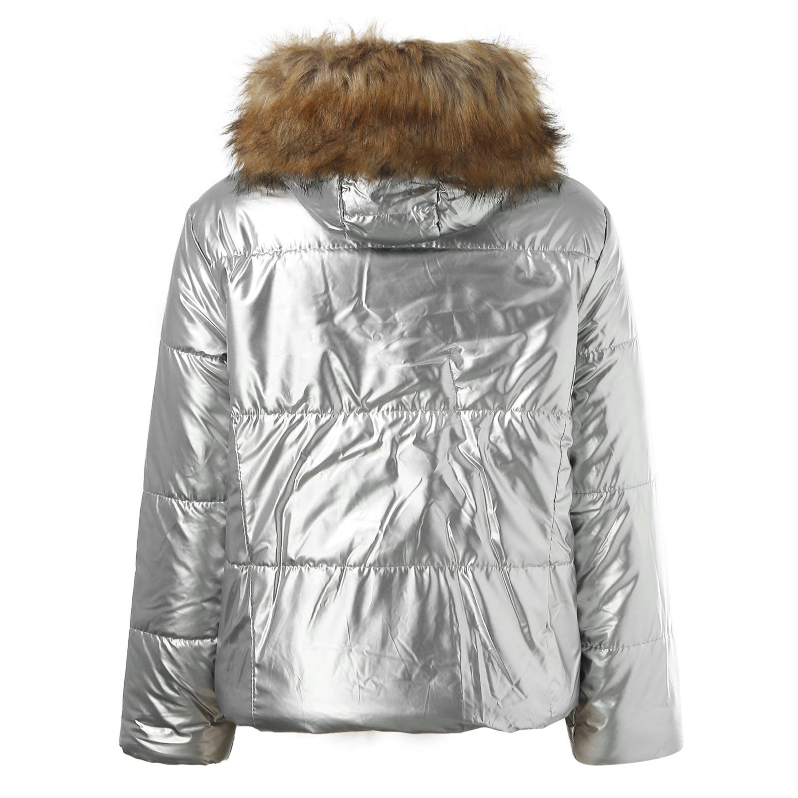 Generisch 2026 Chaqueta corta de algodón casual para mujer con cuello suelto para entretiempo, plata, L