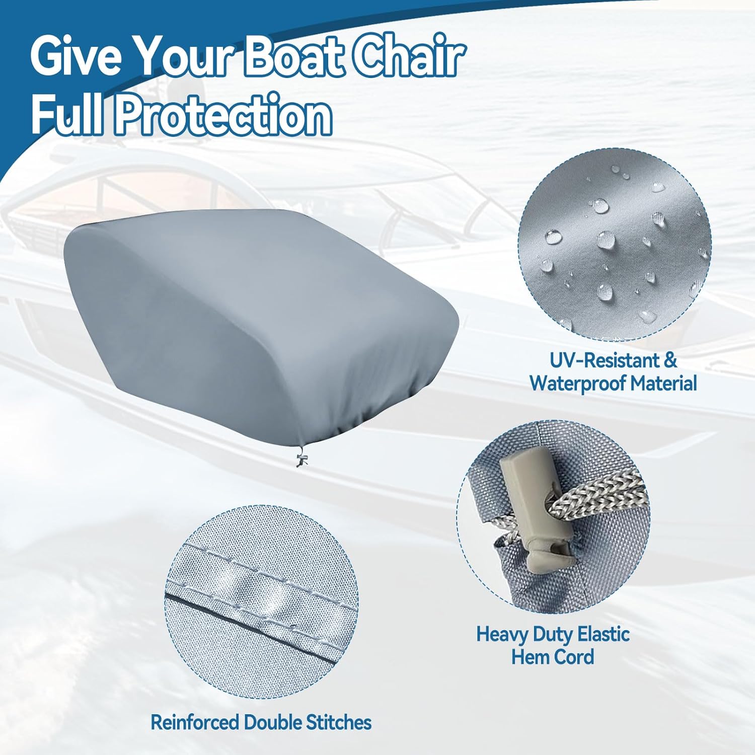 Boat Seat Cover, 4Pcs Boat Folding Seat Cover W18*D20*H14 High Density Waterproof Captain's Chair Cover Heavy-Duty Weather Trailerable Fishing Chair Cover Protects Your Seat (Silver)