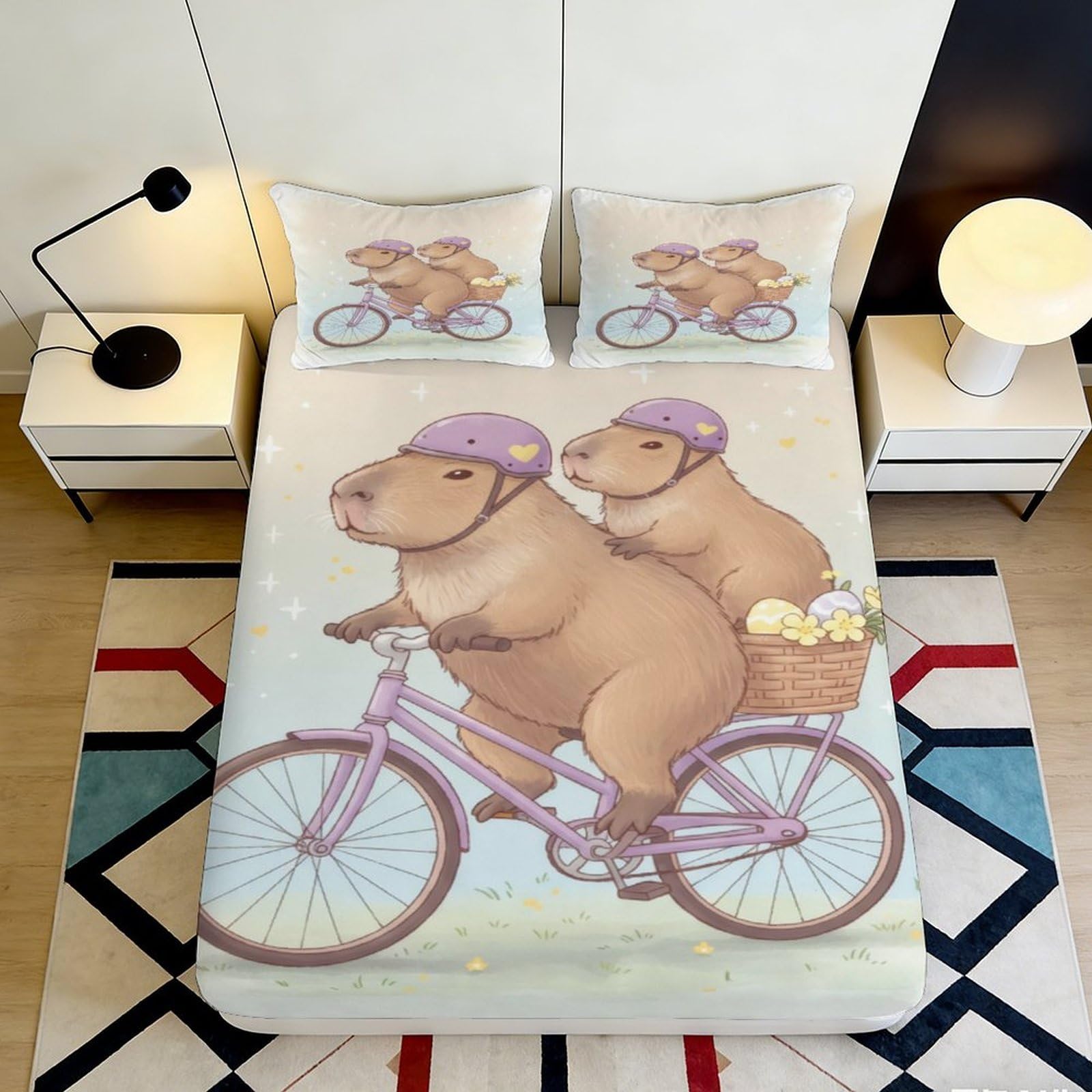 Jqzkxnhpbr Style-8 3D Printed Cycling Capybara Fitted Sheet Microfiber Soft Anti-Slip Bed Cover For Bedroom Dorm Decorative Protection 90X200x25cm