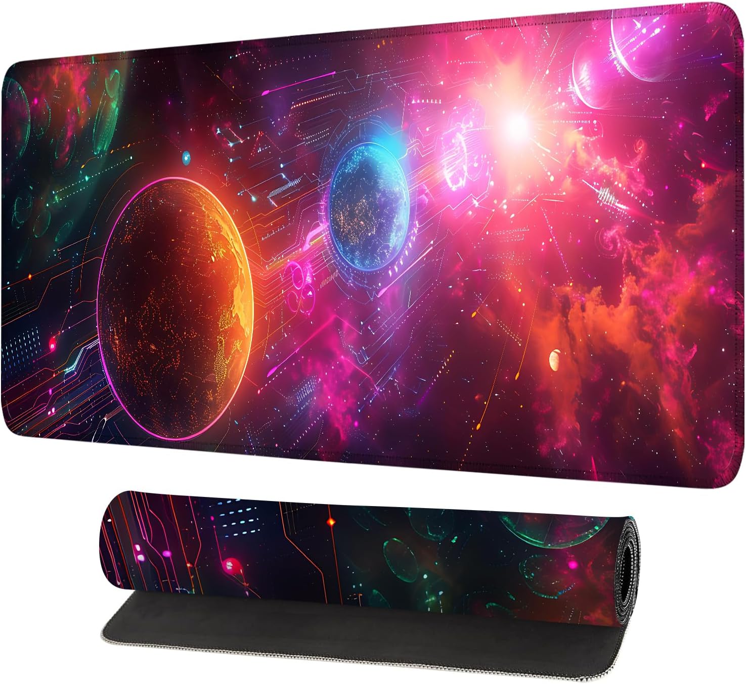 Mouse Pad Gaming Mousepad 31.5 x 11.8in Large Mouse Pad for Keyboard and Mouse with Anti-Slip Rubber Base, Keyboard Pad Mouse Mat for Home Office,Galaxy and Planets