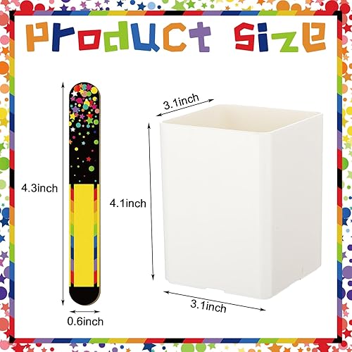 Miniatura 2 de Seajan 101 palillos multicolor con nombre para el aula, 100 piezas de agrupación de nombres surtidos palos con soporte blanco para lápices para