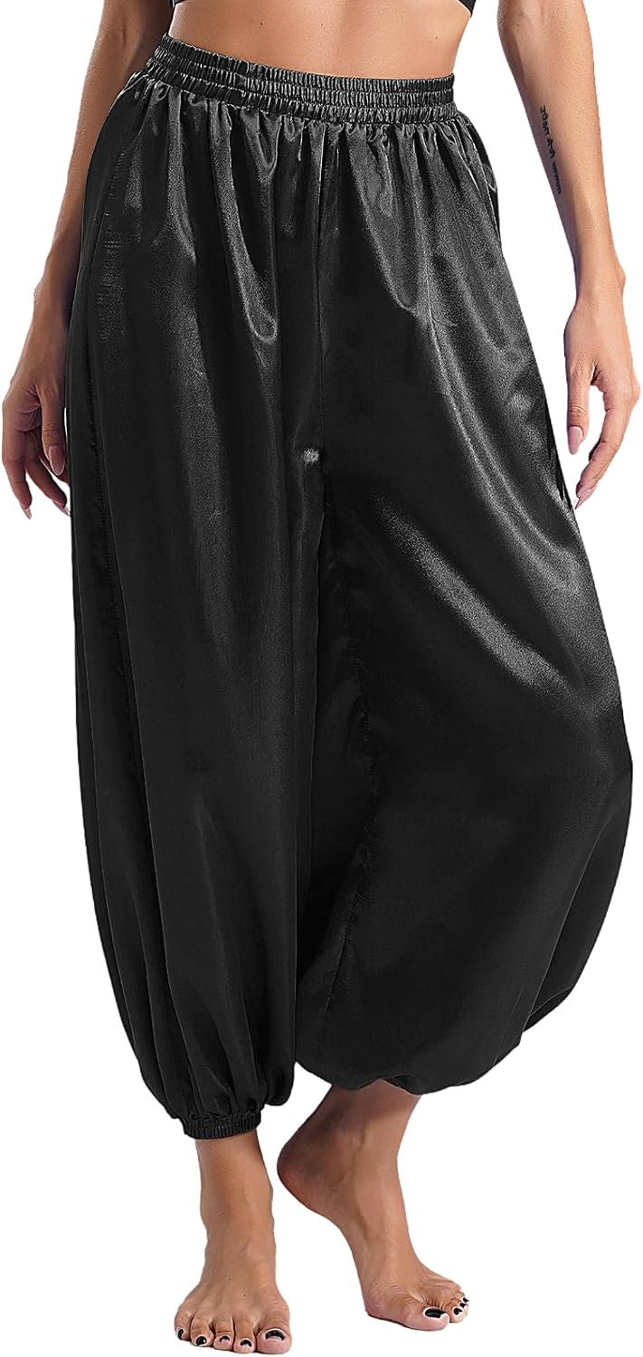 Womens Belly Dance Satin Harem Pants Tribal Style Bollywood Dance Arab Carnival Fancy Pantaloons