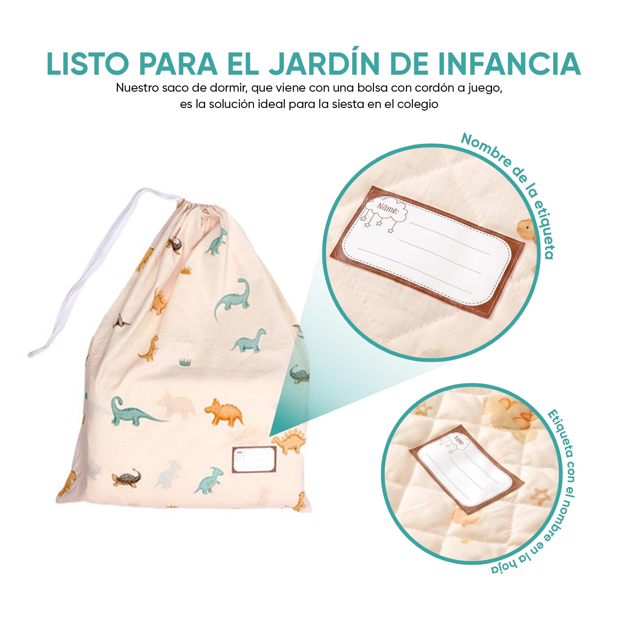 PERLETTI Sac de Couchage Enfant 70x140 cm – Gigoteuse TOG 1,5 Indice de Chaleur – Confortable Couverture Bebe – Conçu pour Crèche – Sac Assorti pour Le Transport et Le Rangement – Imprimé Dinosaure