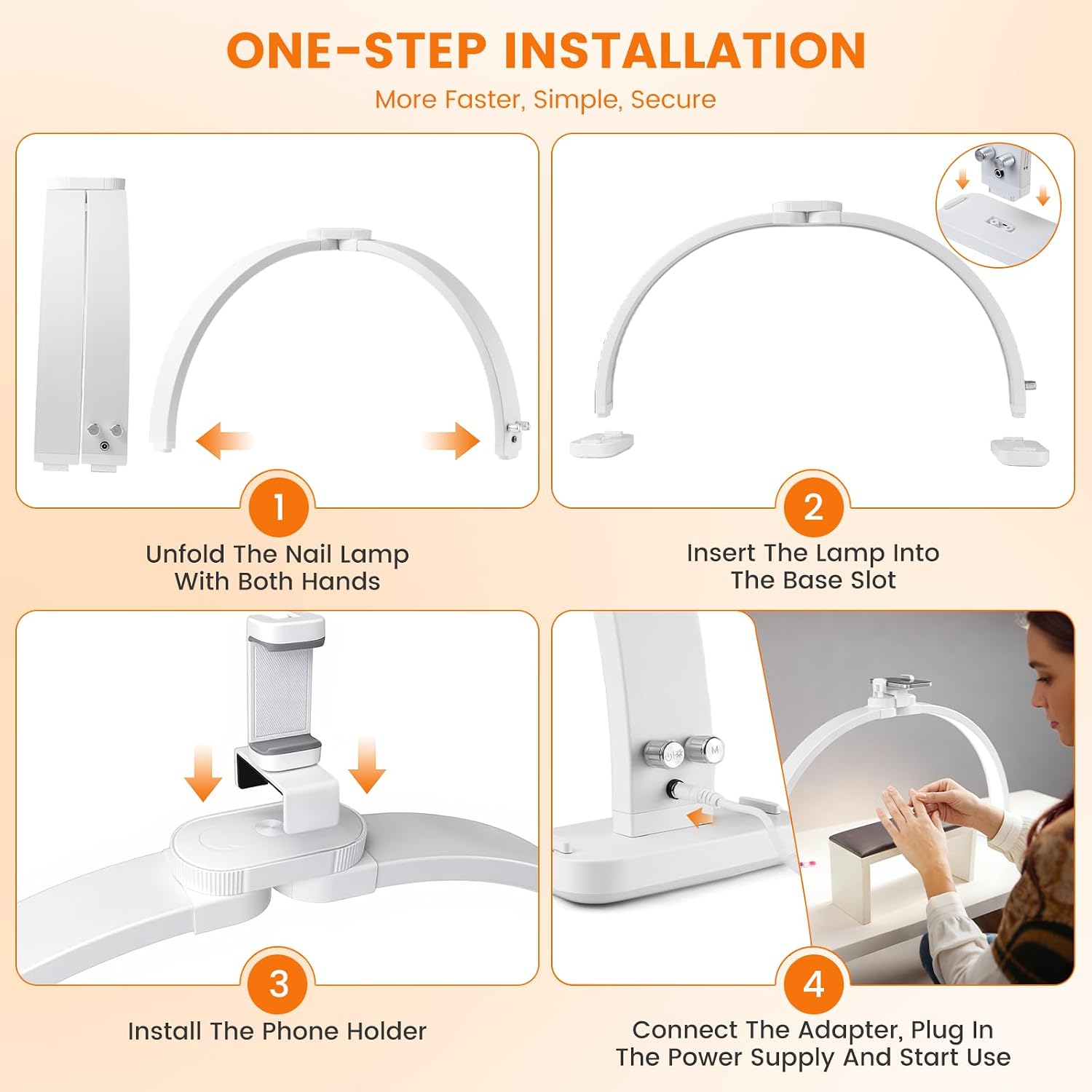 Half Moon Light for Nail Desk: 29" Half Moon Nail Tech Light with Phone Holder -Foldable Shadow-Free Arch Nail Table Lamp with with 3 Color Modes & 10 Brightness for Manicure Salon (White, 29 inch)