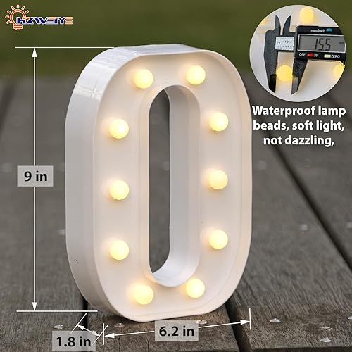 Miniatura 3 de HXWEIYE - Letra luminosa O con luces LED, diseño de marquesina con 26 letras del alfabeto y 10 números, funciona con baterías, luz cálida blanca