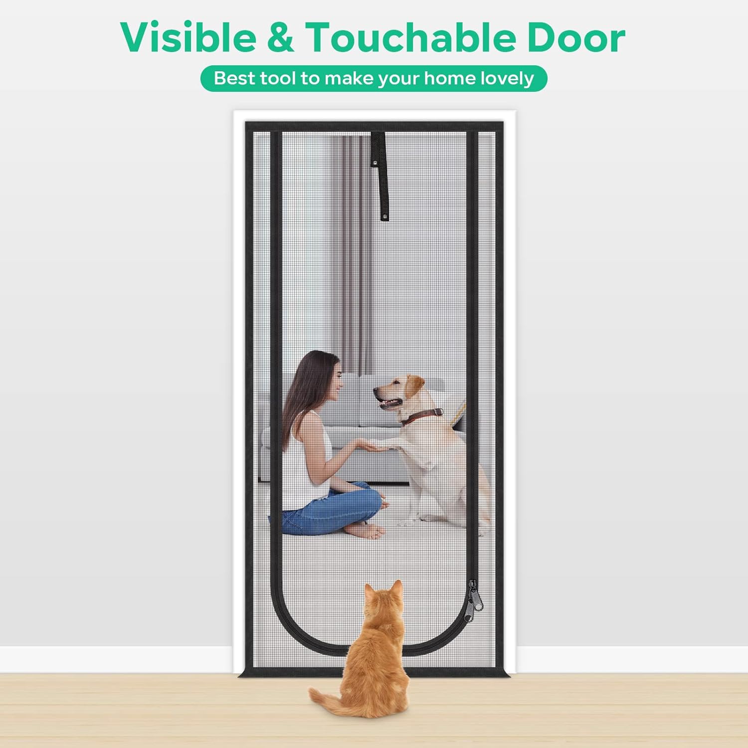 Upgraded Reinforced Cat Screen Door, 40x84'' Heavy Duty Pets Proof Screen Door with Two Way Zips, Prevent Dogs Cats Running Out from Home, Bedroom, Living Room, Kitchen Patio Door