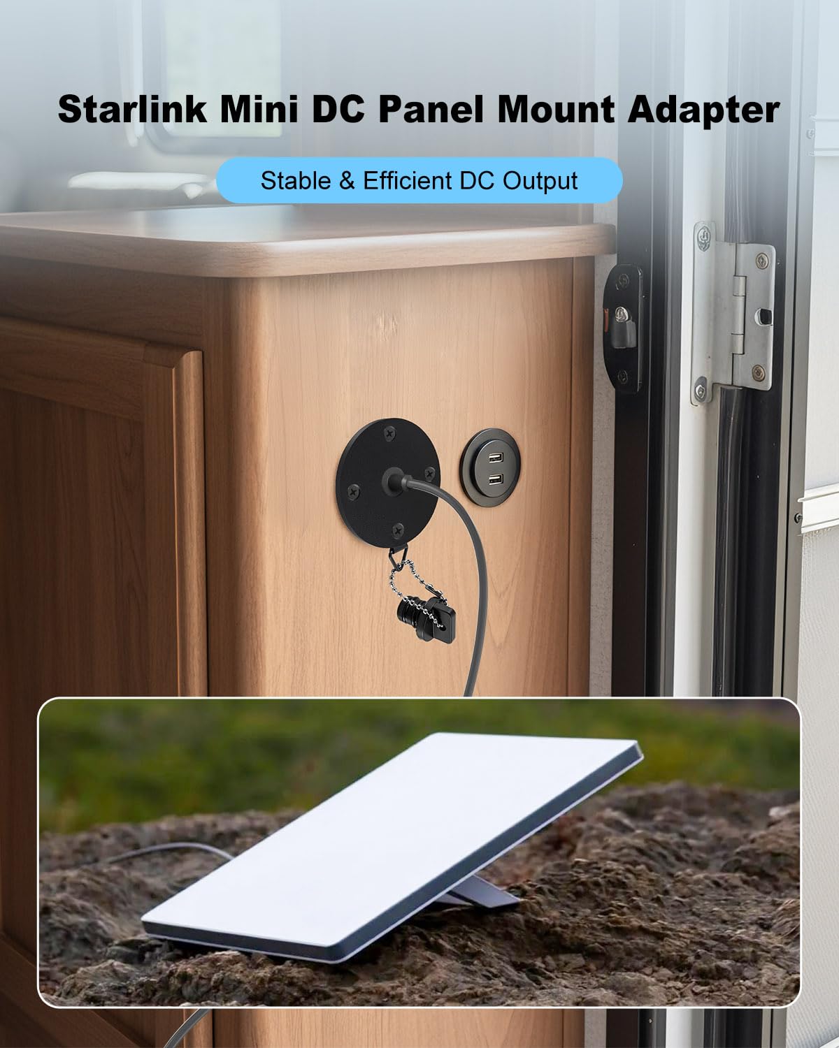 Starlink Mini DC Boost Adapter. Adaptador de corriente de 12 V/24 V a 30 V 3.5 A con cubierta impermeable y enchufe hembra, montaje en panel redondo con puerto CC RV 5521, instalación integrada para
