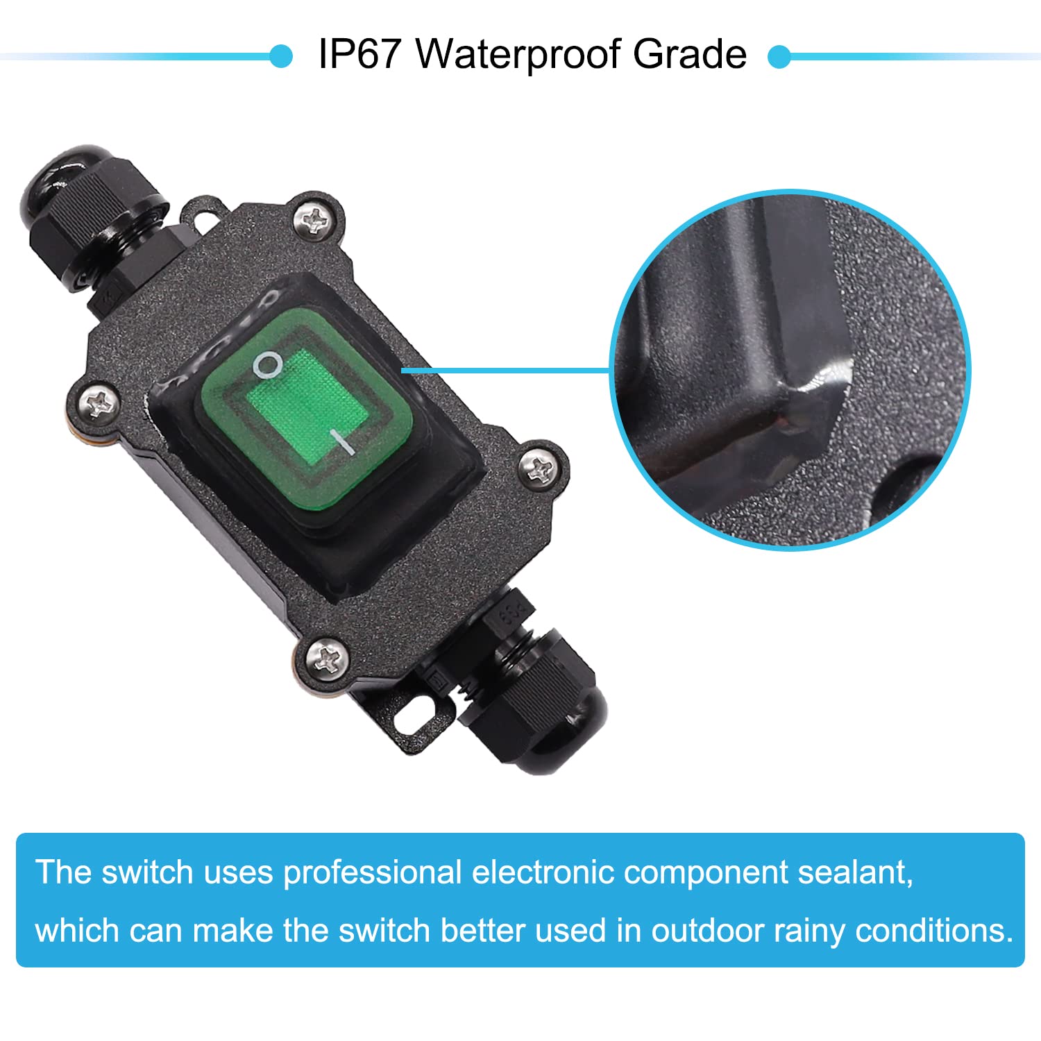 IP67 Waterproof Inline Cord Switch - 12V DC 20A, 4-Pin DPST On/Off ...
