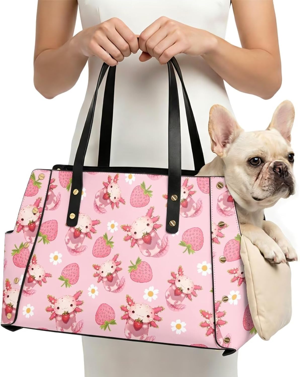 Axolotl Dog Purse Carrier for Small Dogs & Puppies, Fashion Leather Handbag Tote Travel Pet Bag Washable Breathable Puppy Patriotic Carrier for Outdoor Vet Walking