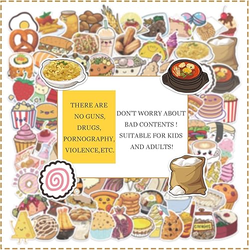 Miniatura 6 de 100 calcomanías de comida para niños, calcomanías de vinilo para laptop, botellas de agua, equipaje, computadora, patineta, guitarra