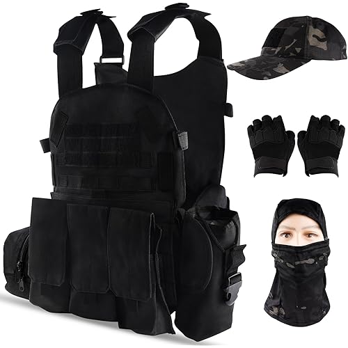 NewBEP Tactical Vest Set for Men, Airsoft Paintball Vest Quick Release Airsoft Vest and Equipment with Hat,Glove,Visor
