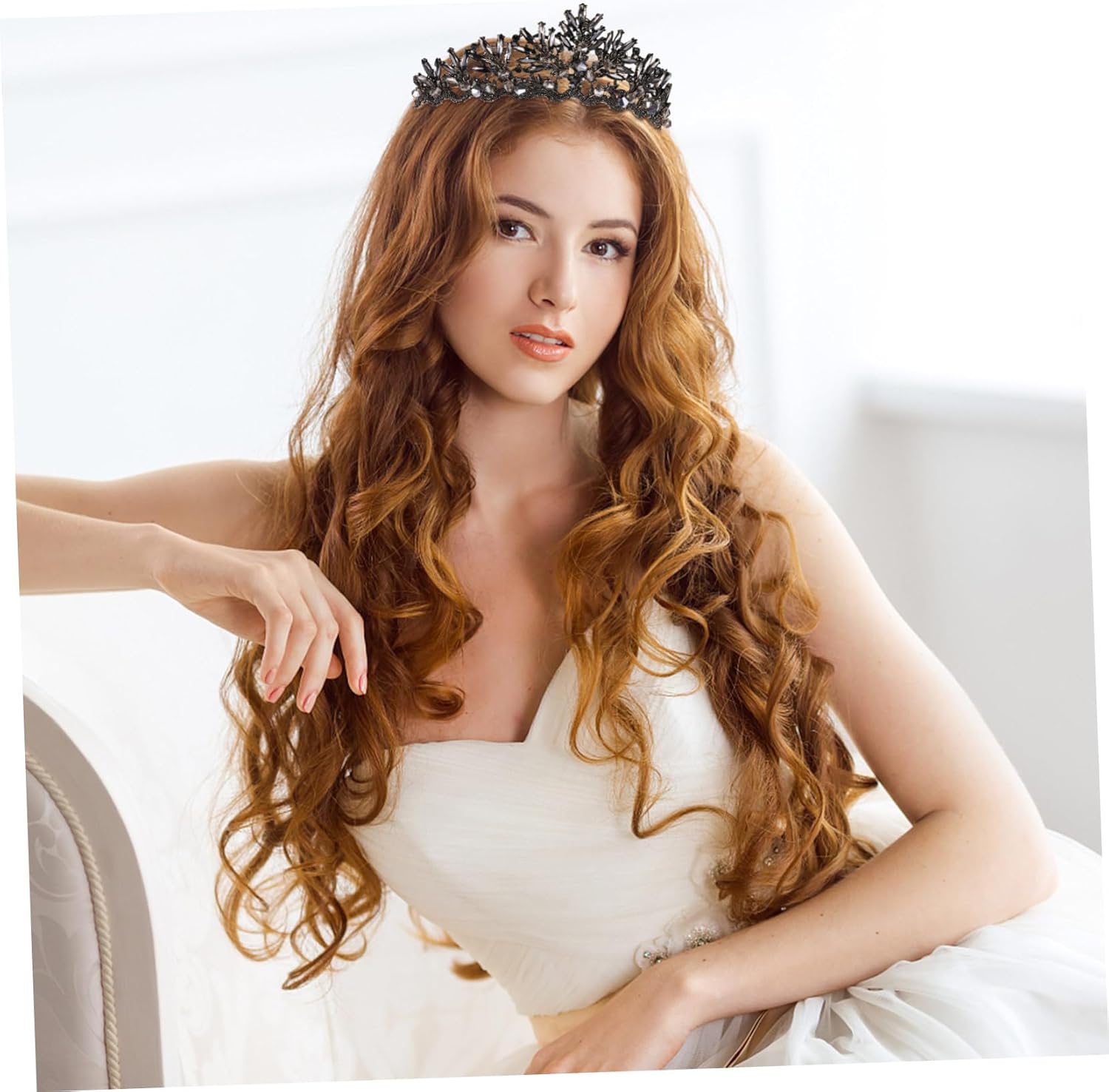 Beaupretty Baroque Queen Crown Crystal Wedding Crown for Women Gothic Baroque Crown Vintage Headband Luxury Headpiece for Wedding Prom Halloween Costume(Black) - Image 3
