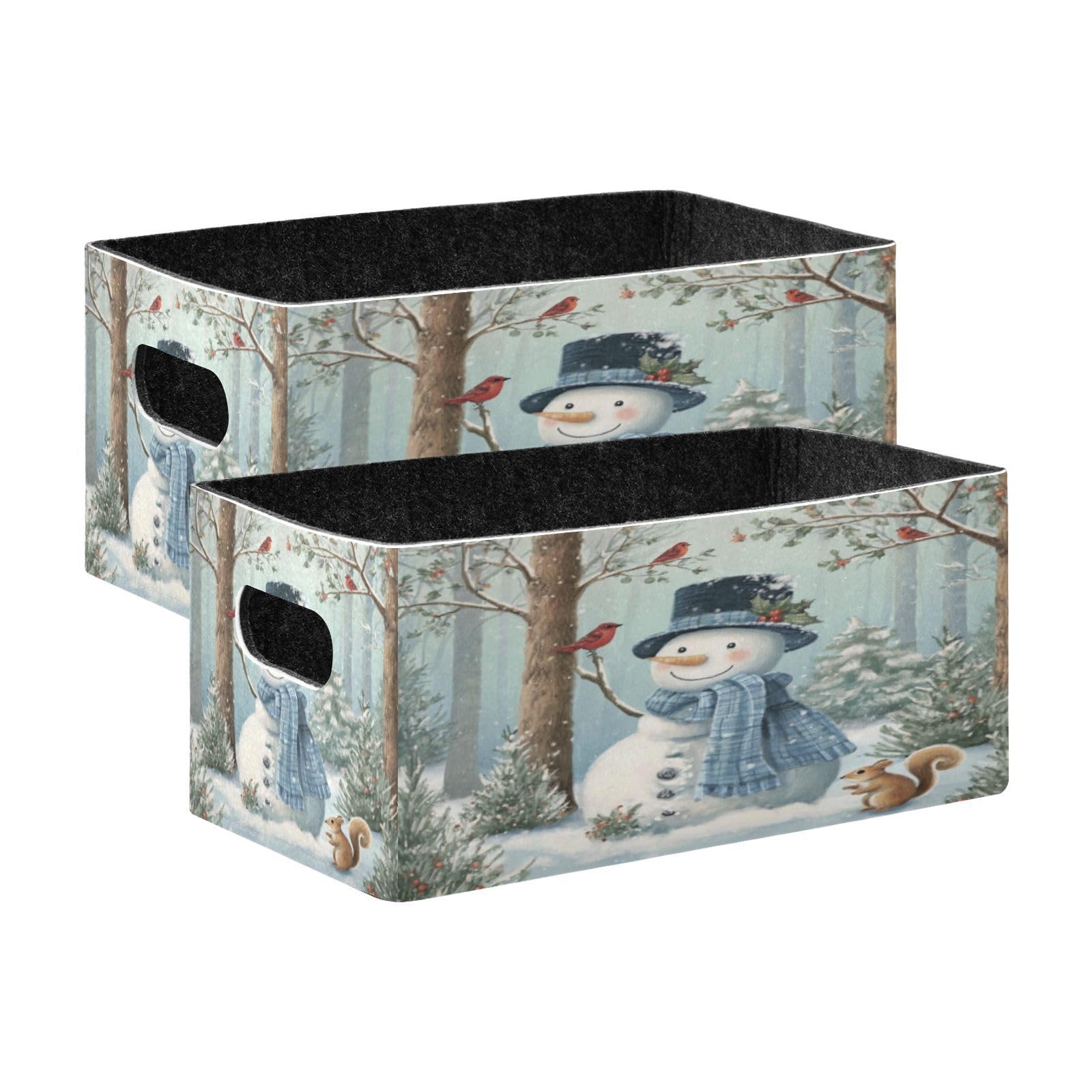 Panier de rangement robuste et pliable bonhomme de neige lot de 2