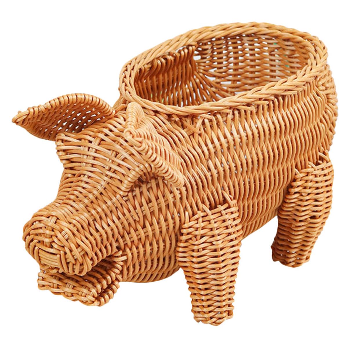 Panier de rangement en forme de cochon HEMOTON en PP tissé imitation rotin pour bureau et fruits