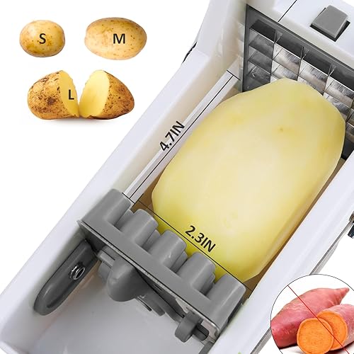Miniatura 4 de Cortador de papas fritas con 2 cuchillas de acero inoxidable Cortador de patatas para cortar papas, zanahorias, pepinos y cebollas Base