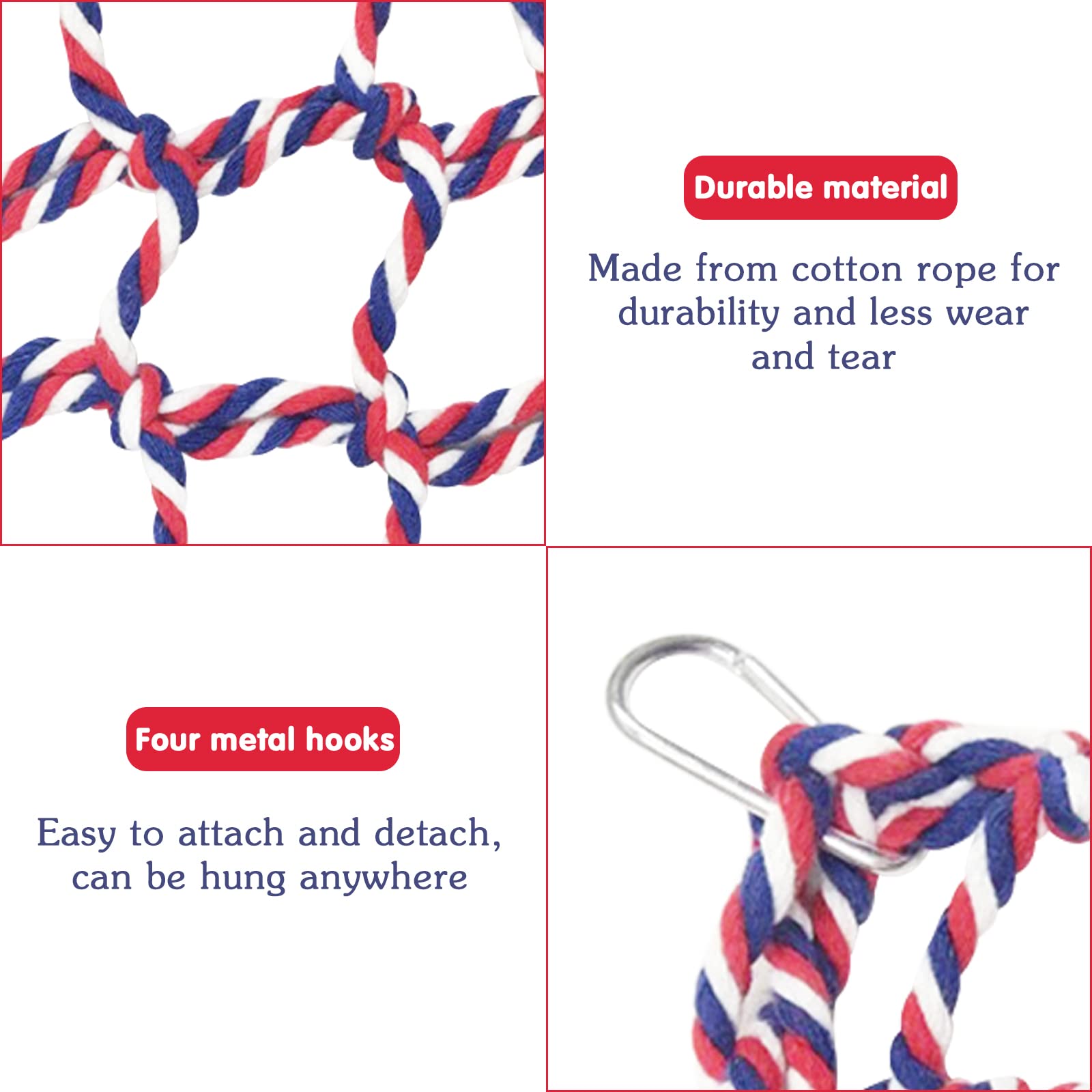 Buntes Kletternetz & Slackline-Set Für Haustiere - Mit 8 Seilen, 4 Haken, Für Vögel, Hamster, Ratten