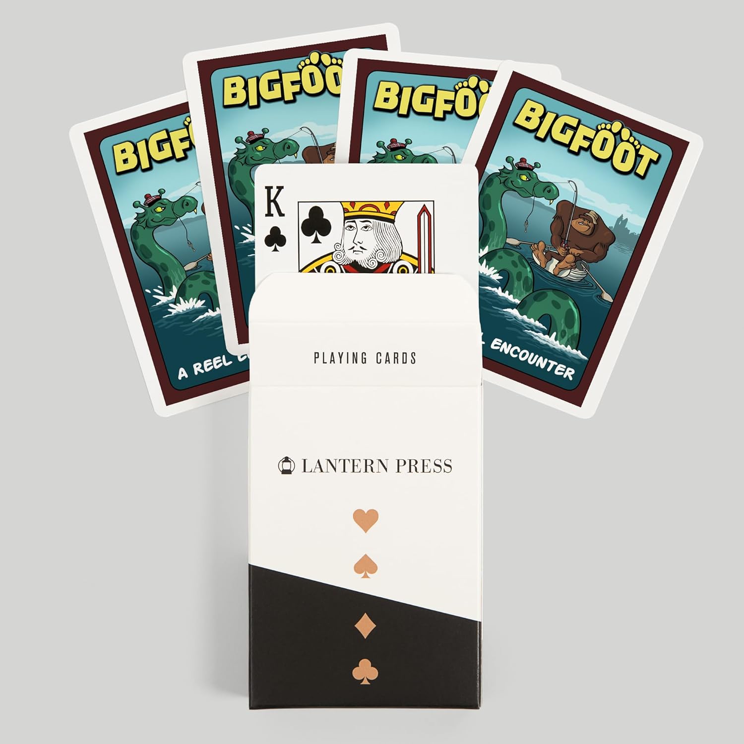 Lantern Press Bigfoot Catches Loch Ness Monster, 52 Playing Cards for Adults, Poker Size Card Deck