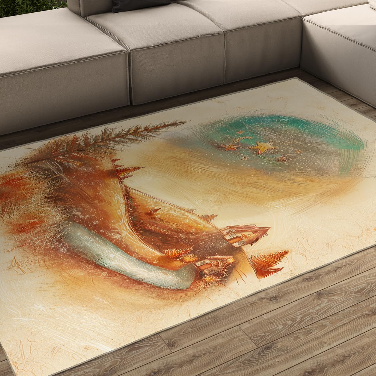 Tapis 80x150cm style abstrait forêt pour chambre et salon