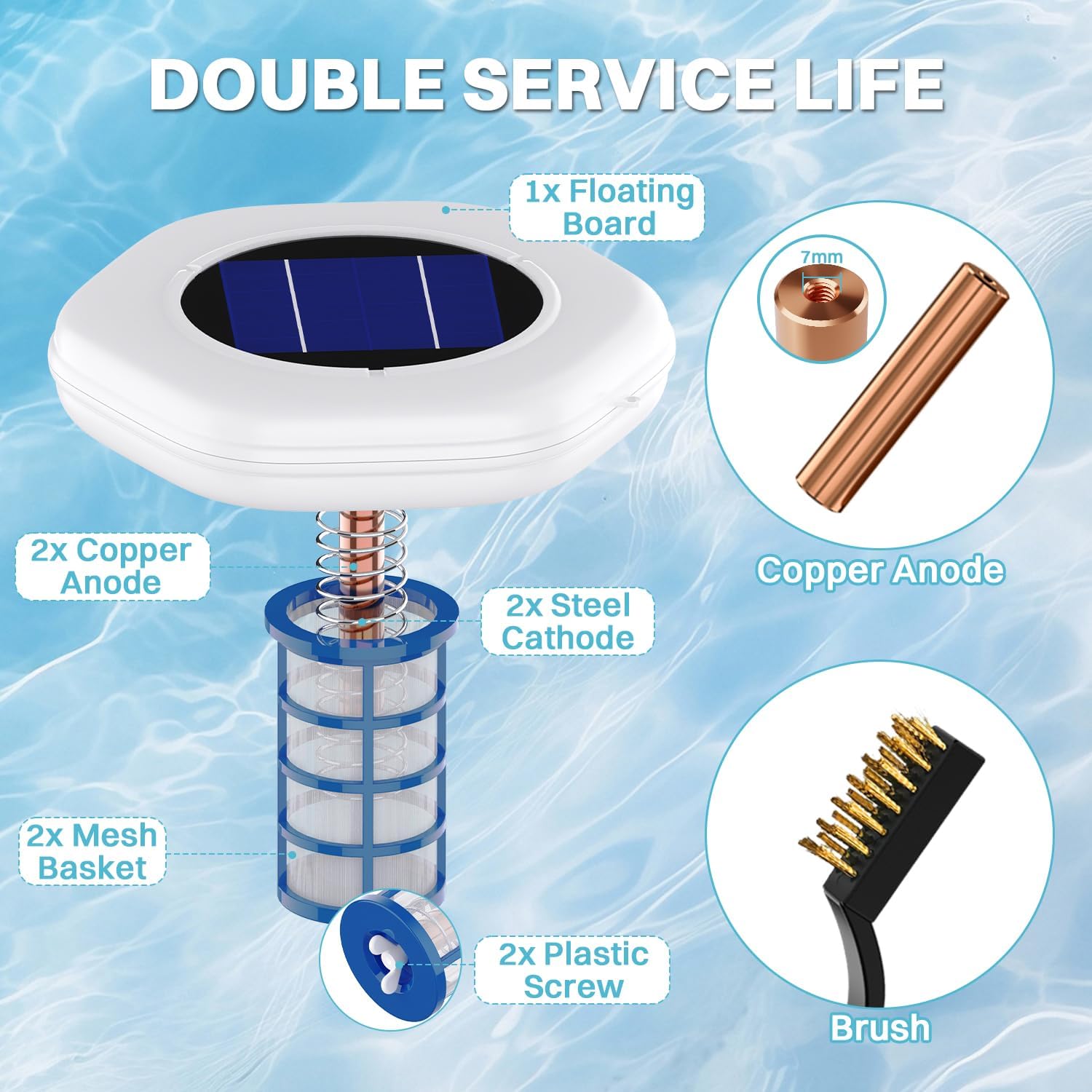 Solar Pool Cleaner | Floating Water Cleaner and Purifier | 2 Sets of Fittings | Solar Powered Up to 35,000 Gal | Compatible with Fresh and Salt Water Pools & Spas | Reduces 85% Chlorine Use