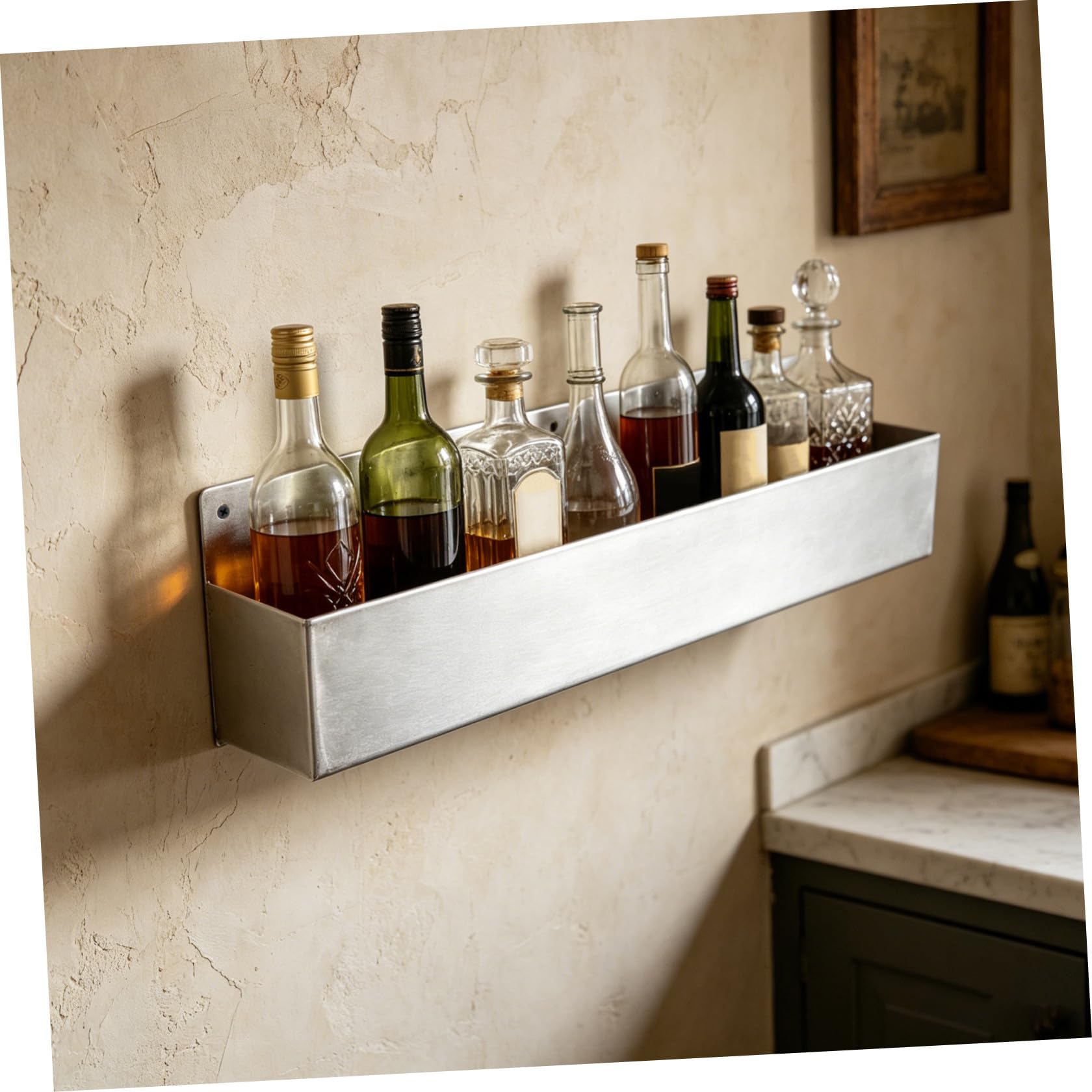 Range Bouteille en Acier Inoxydable Argenté, Support Mural Design Élancé, Adapté aux Installations Utilitaires de Bar
