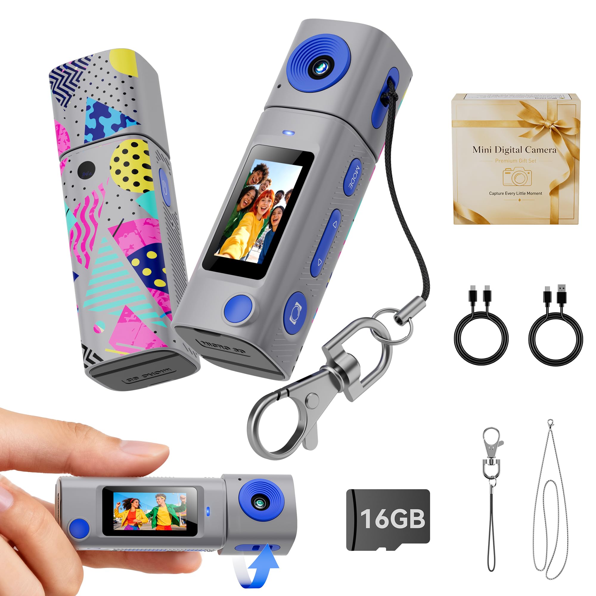 Mini Keychain Digital Camera:2K Digital Mini Camera with 16GB Card, Vintage Keychain Camera with 270° Rotating Lens, 400mAh Battery Portable Small Cameras with Elegant Gift Box for Travel,Kids,Gifts-image-45