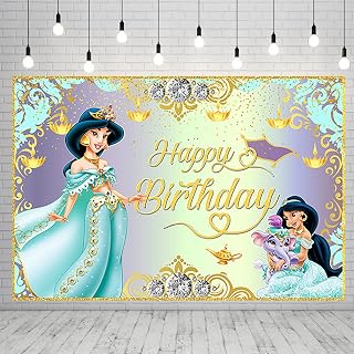 Princess Jasmine Backdrop for Party Supplies 5x3ft Aladdin Birthday Banner Baby Shower Photo Background for Kids Party Decorations Princess Photography Backdrop