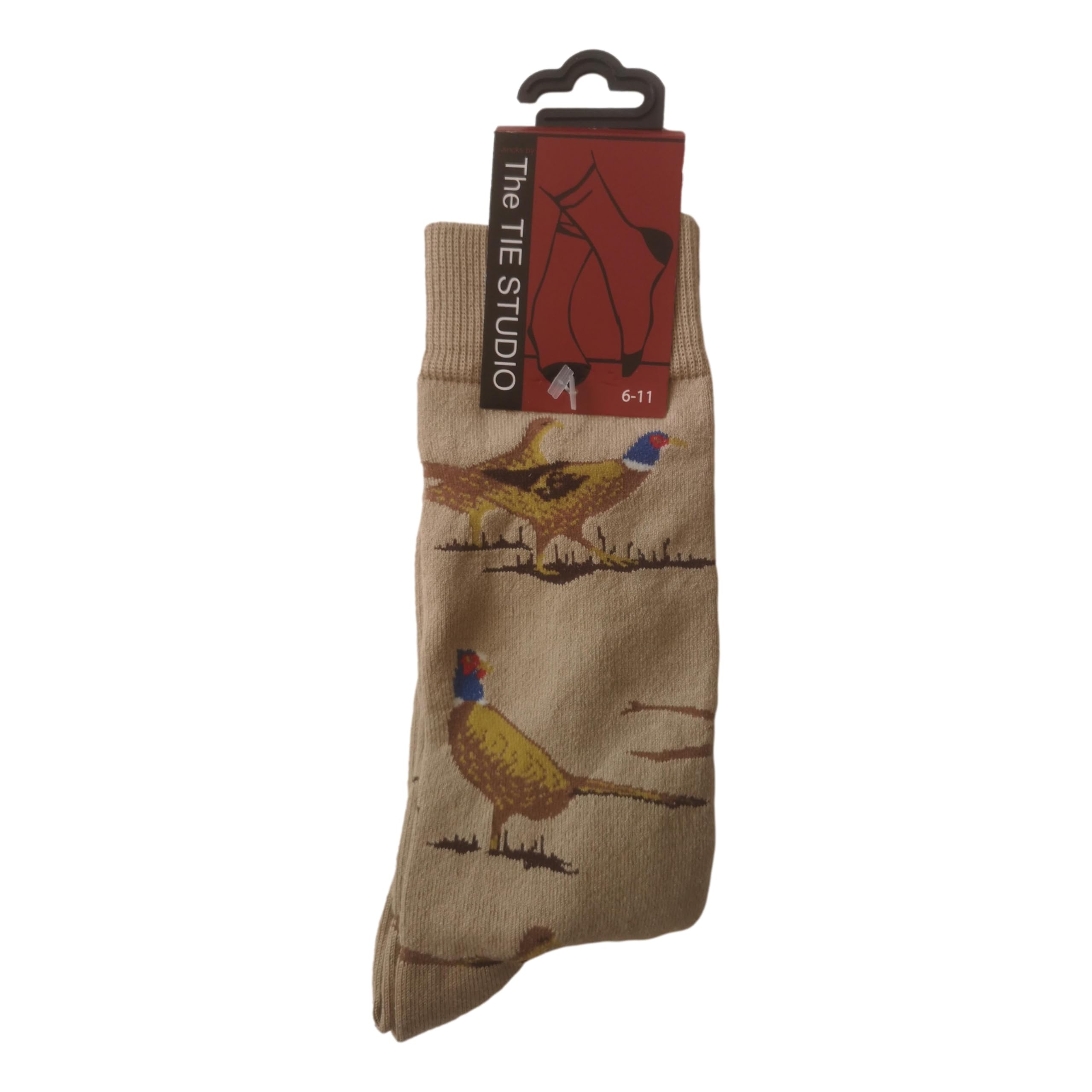 The Tie Studio Standing Pheasants on Beige Unisex Novelty Ankle Socks Adult Size 6-11