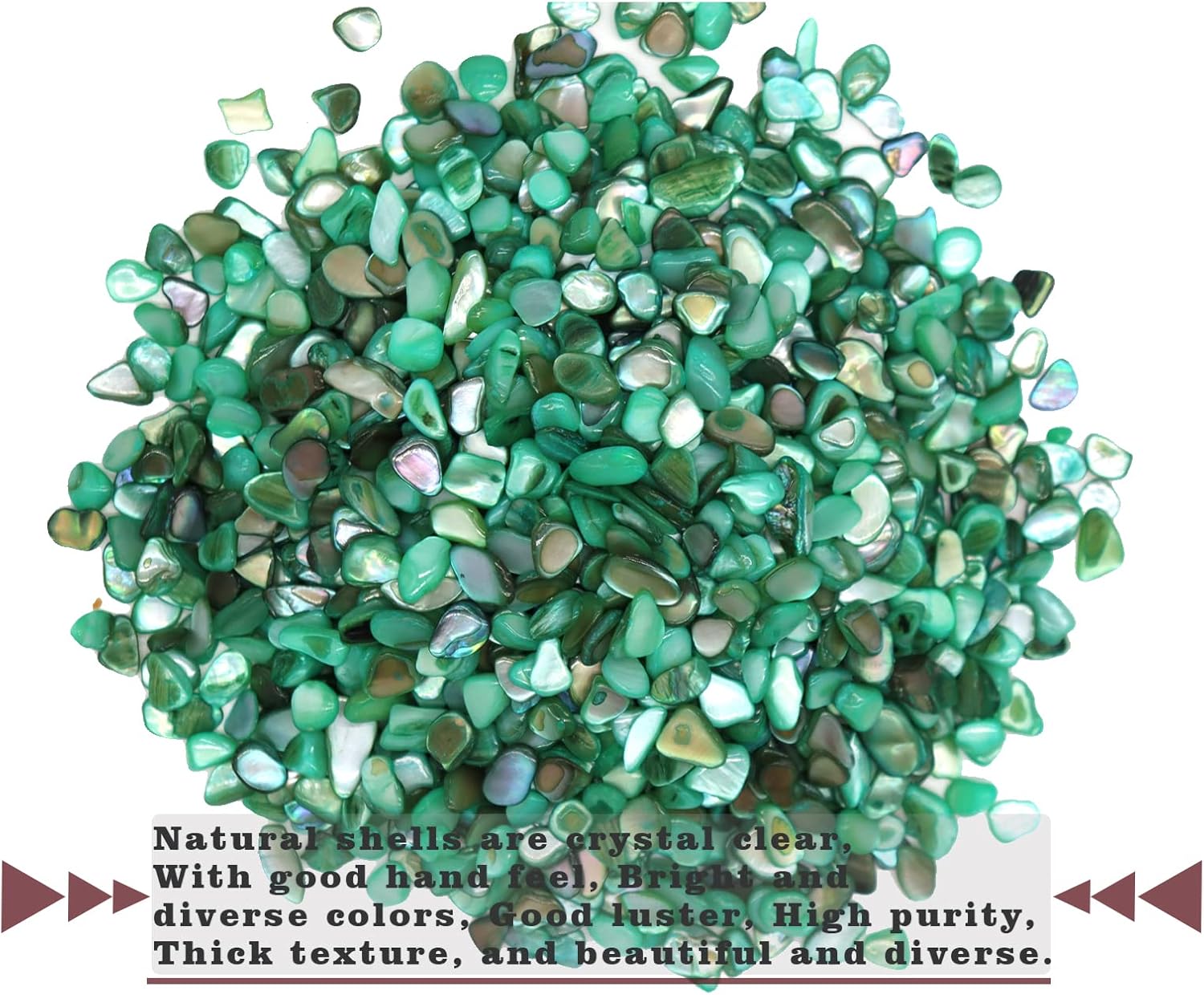 Small Mini Natural Crushed Mother of Pearl Shells for Weddings Vase Filler Home Décor, and Crafts (32 oz (2 lb), Green