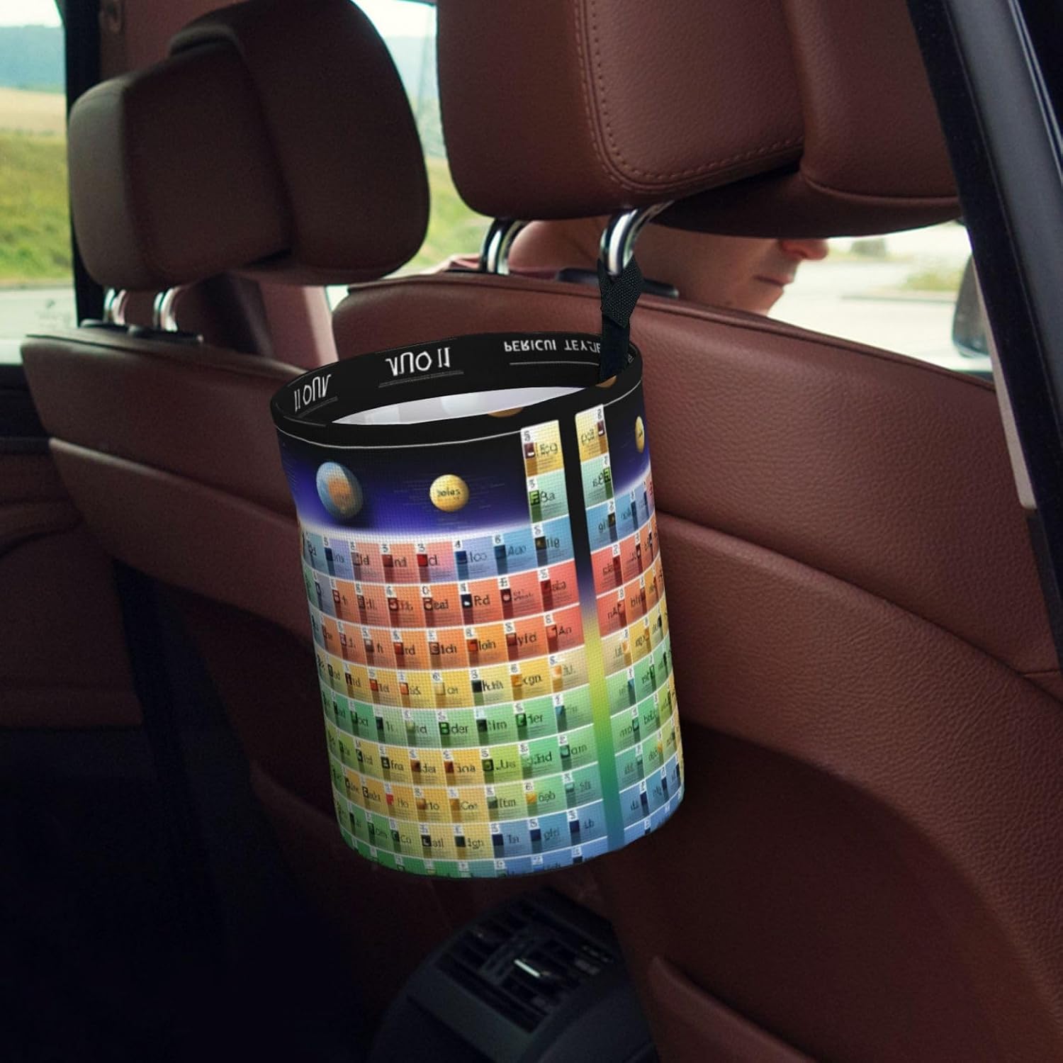 Periodic Table of Elements Print Car Trash Can, Portable Garbage Bin,Trashcan Car, Leakproof Car Can,for Car Office Home