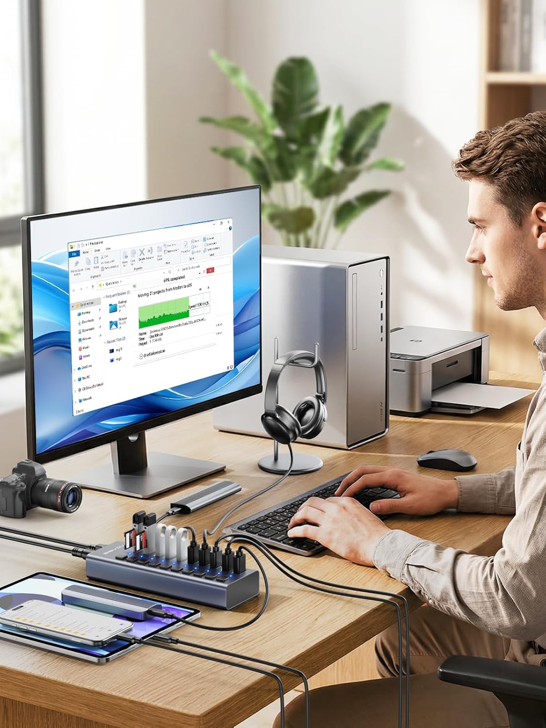 Powered USB 3.2 Hub, ACASIS 10 Ports USB 3.2 Hub with 10Gbps Data Speed, Aluminum Housing, USB Hub Powered with 48W Power Adapter, USB Hub for PC/Laptop, Computer, Flash Drive, Printer, Camera