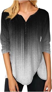 BORTGYUI Elastic Park Plus Size Cool Fall Pullover Ladies Long Sleeved Cozy Pullover Polyester Printing V Neck Button Down Pullover Women