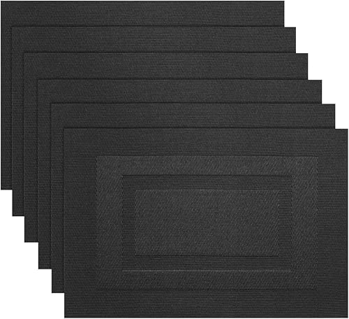 Miniatura 133 de PIGCHCY Juego de 6 manteles individuales beige de vinilo PVC duraderos para mesa de comedor, manteles individuales resistentes al calor, Beige -