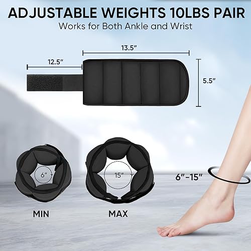 Vista 43 de APEXUP 10 libras/par de pesas de tobillo ajustables para mujeres y hombres, correas de peso modularizadas para piernas para yoga, caminar, correr