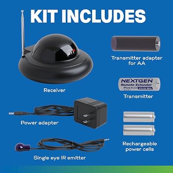 Nextgen IR Remote Repeater 100 ft Range Infrared Extender Kit, Radio Frequency IR Blaster Extends Control for Cable Box, Chromecast, Roku, Fire Stick